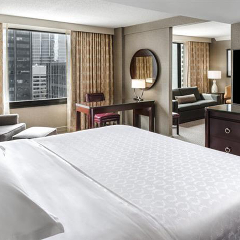 흰색 300 스레드 카운트 순수한면 Sateen Jacquard Hotel 침대 시트 세트