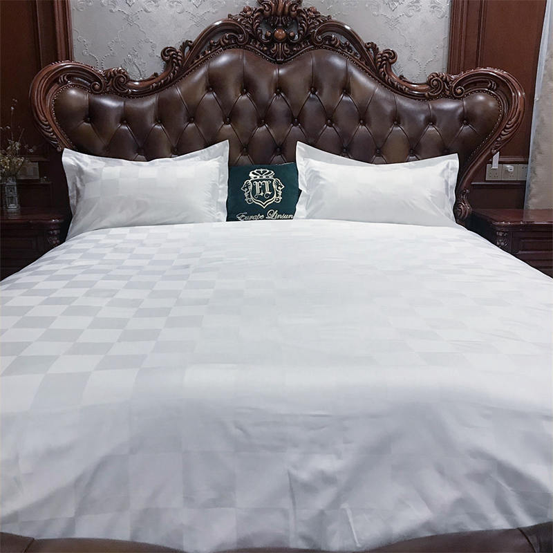 60 년대 빗질면 화이트 Sateen Dobby Check Hotel Bed Duvet Cover 세트